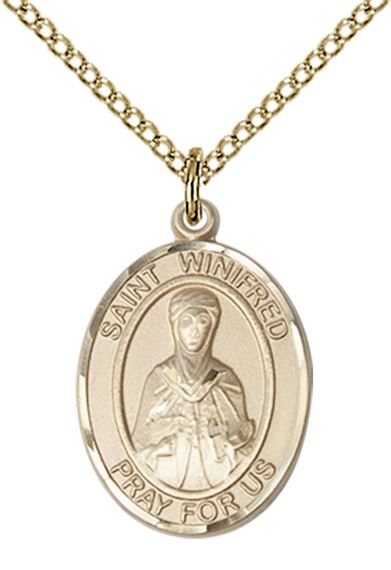 14KT GOLD FILLED ST WINIFRED OF WALES PENDANT WITH CHAIN - 3/4" x 1/2"