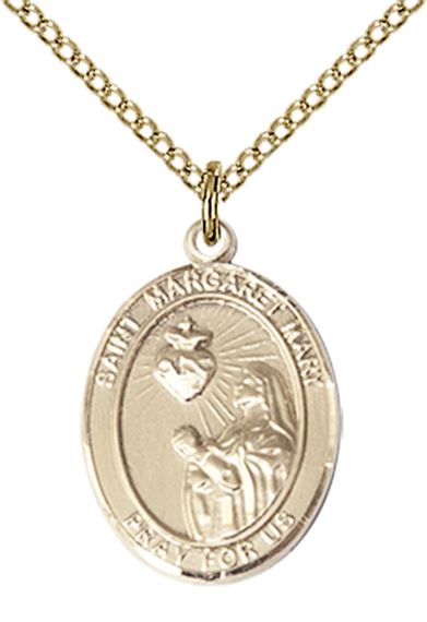 14KT GOLD FILLED ST MARGARET MARY ALACOQUE PENDANT WITH CHAIN - 3/4" x 1/2"