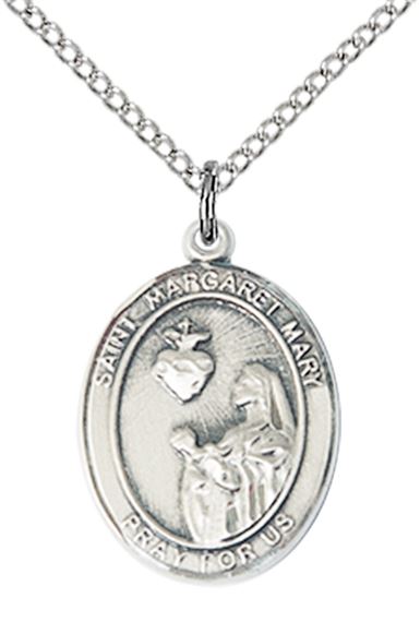 STERLING SILVER ST MARGARET MARY ALACOQUE PENDANT WITH CHAIN - 3/4" x 1/2"