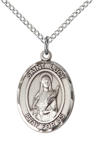 STERLING SILVER ST LUCY PENDANT WITH CHAIN - 3/4" x 1/2"