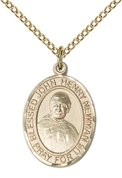 14KT GOLD FILLED BLESSED JOHN HENRY NEWMAN PENDANT WITH CHAIN - 3/4" x 1/2"