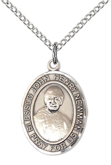 STERLING SILVER BLESSED JOHN HENRY NEWMAN PENDANT WITH CHAIN - 3/4" x 1/2"
