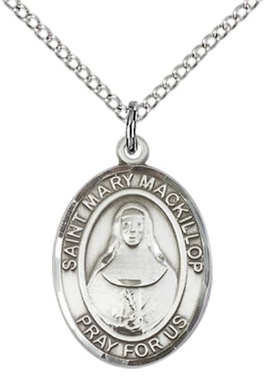STERLING SILVER ST MARY MACKILLOP PENDANT WITH CHAIN - 3/4" x 1/2"