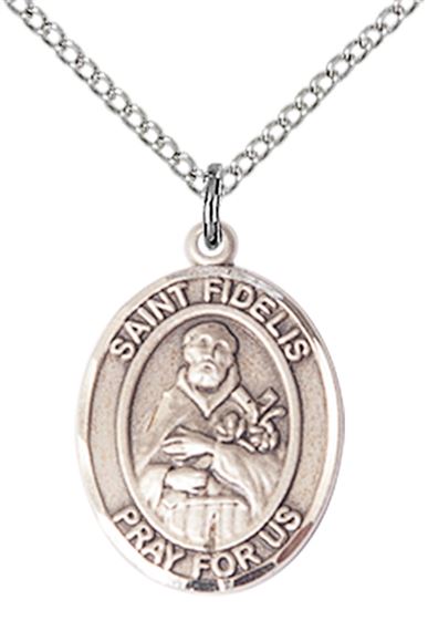 STERLING SILVER ST FIDELIS PENDANT WITH CHAIN - 3/4" x 1/2"