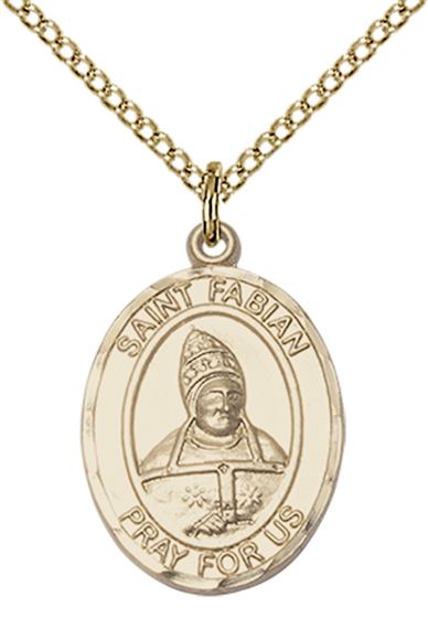 14KT GOLD FILLED ST FABIAN PENDANT WITH CHAIN - 3/4" x 1/2"