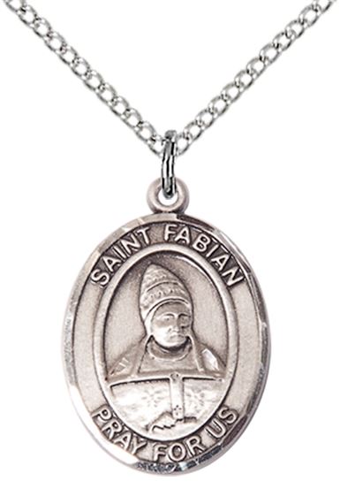 STERLING SILVER ST FABIAN PENDANT WITH CHAIN - 3/4" x 1/2"