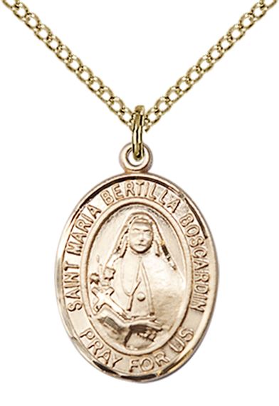 14KT GOLD FILLED ST MARIA BERTILLA BOSCARDIN PENDANT WITH CHAIN - 3/4" x 1/2"
