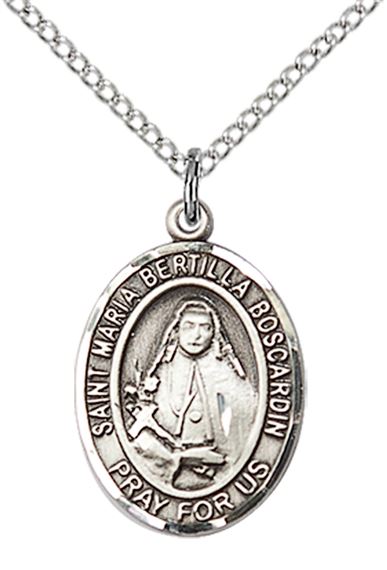STERLING SILVER ST MARIA BERTILLA BOSCARDIN PENDANT WITH CHAIN - 3/4" x 1/2"