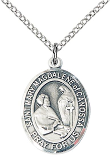 STERLING SILVER ST MARY MAGDALENE OF CANOSSA PENDANT WITH CHAIN - 3/4" x 1/2"