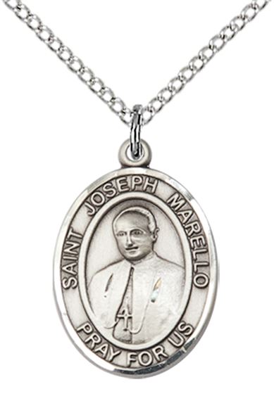 STERLING SILVER ST JOSEPH MARELLO PENDANT WITH CHAIN - 3/4" x 1/2"