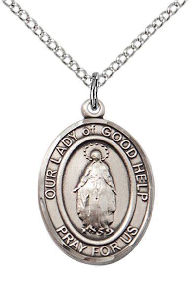 STERLING SILVER OUR LADY OF GOOD HELP PENDANT WITH CHAIN - 3/4" x 1/2"