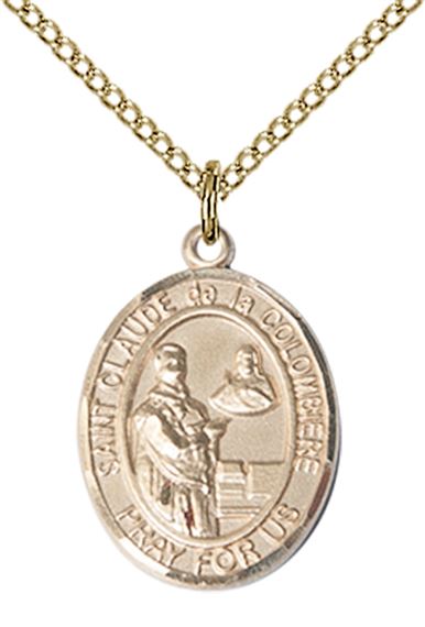 14KT GOLD FILLED ST CLAUDE DE LA COLOMBIERE PENDANT WITH CHAIN - 3/4" x 1/2"