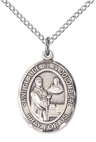 STERLING SILVER ST CLAUDE DE LA COLOMBIERE PENDANT WITH CHAIN - 3/4" x 1/2"