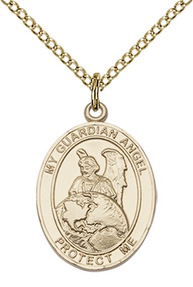 14KT GOLD FILLED GUARDIAN ANGEL PROTECTOR PENDANT WITH CHAIN - 3/4" x 1/2"