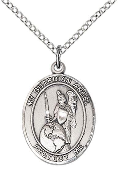 STERLING SILVER GUARDIAN ANGEL OF THE WORLD PENDANT WITH CHAIN - 3/4" x 1/2"