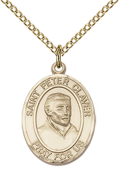 14KT GOLD FILLED ST PETER CLAVER PENDANT WITH CHAIN - 3/4" x 1/2"