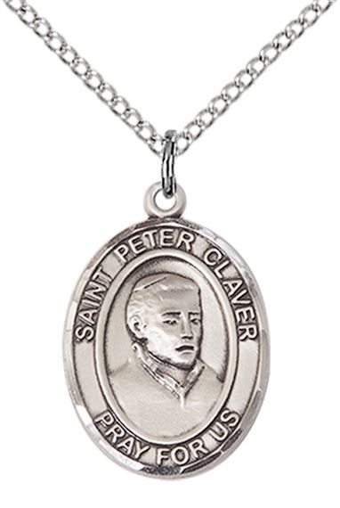 STERLING SILVER ST PETER CLAVER PENDANT WITH CHAIN - 3/4" x 1/2"