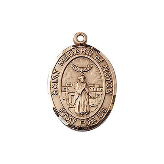 14KT GOLD ST MEDARD OF NOYON MEDAL - 3/4" x 1/2"