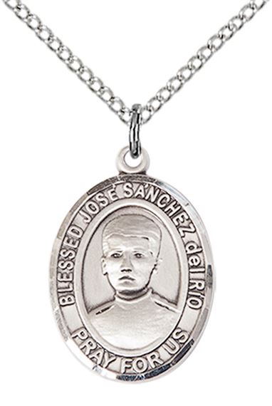 STERLING SILVER SAINT JOSE CANCHEZ DEL RIO PENDANT WITH CHAIN - 3/4" x 1/2"