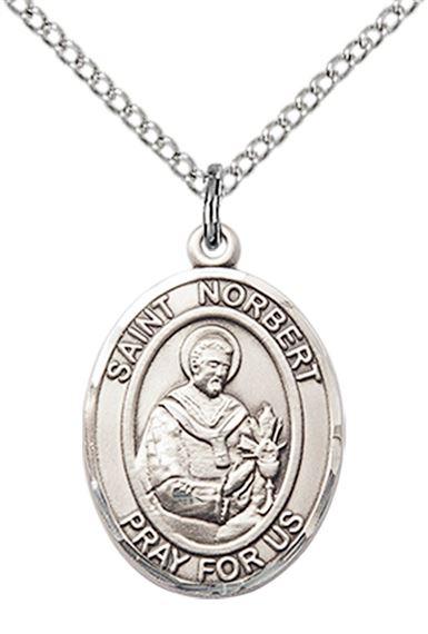 STERLING SILVER ST NORBERT OF XANTEN PENDANT WITH CHAIN - 3/4" x 1/2"