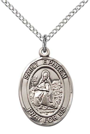 STERLING SILVER ST EPHREM PENDANT WITH CHAIN - 3/4" x 1/2"