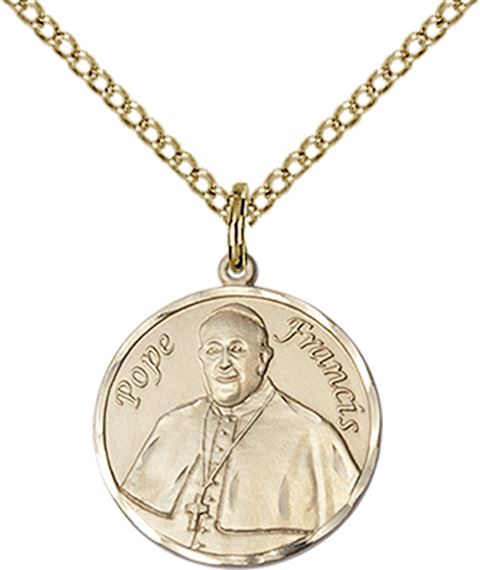14KT GOLD FILLED POPE FRANCIS PENDANT WITH CHAIN - 3/4" x 5/8"