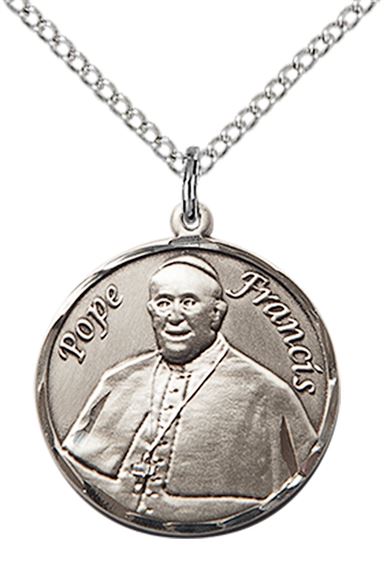 STERLING SILVER POPE FRANCIS PENDANT WITH CHAIN - 3/4" x 5/8"