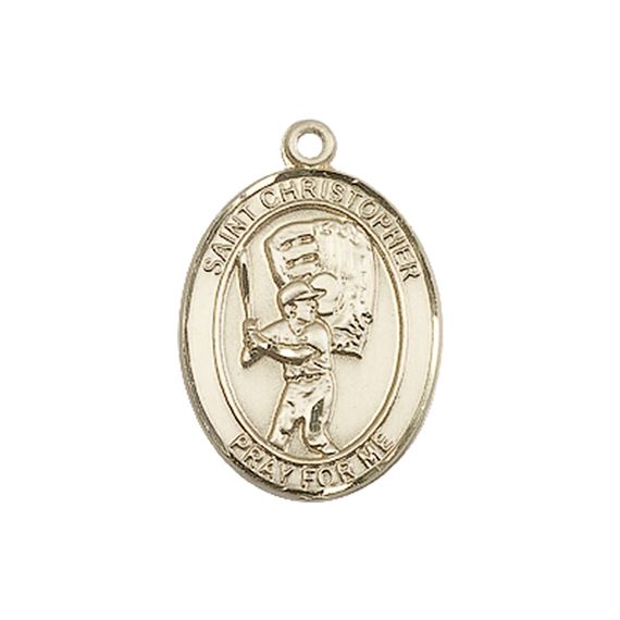 14KT GOLD ST CHRISTOPHER BASEBALL MEDAL - 3/4" x 1/2"