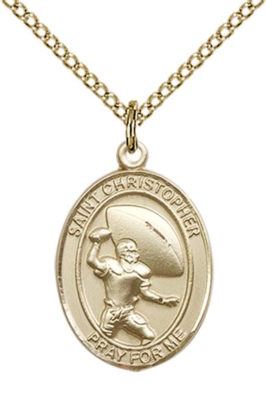 14KT GOLD FILLED ST CHRISTOPHER-FOOTBALL PENDANT WITH CHAIN - 3/4" x 1/2"