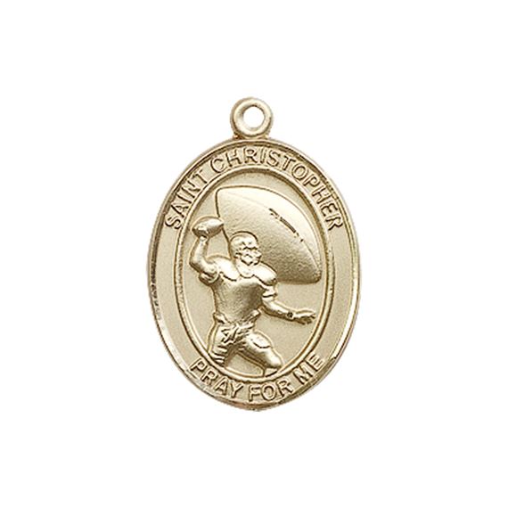 14KT GOLD ST CHRISTPHER FOOTBALL MEDAL - 3/4" x 1/2"