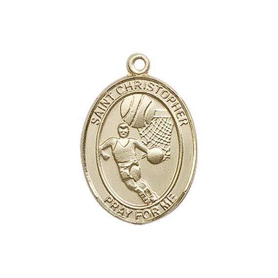 14KT GOLD ST CHRISTOPHER BASKETBALL MEDAL - 3/4" x 1/2"