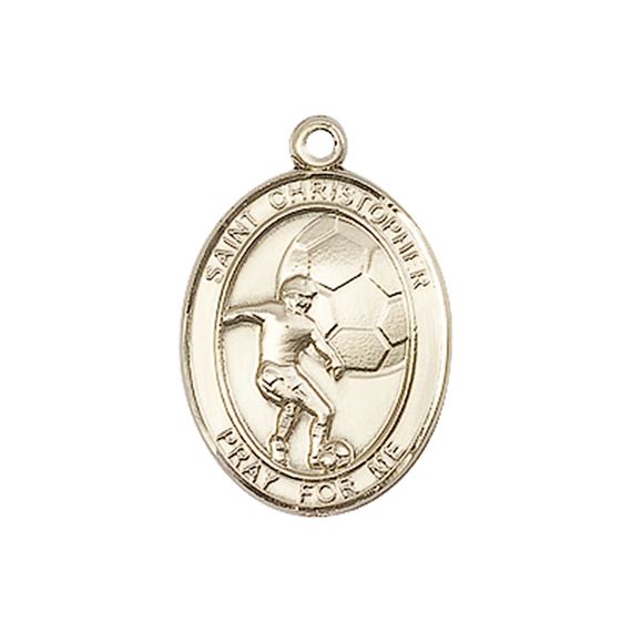 14KT GOLD ST CHRISTOPHER SOCCER MEDAL - 3/4" x 1/2"