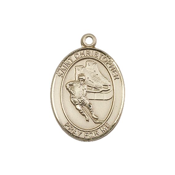 14KT GOLD ST CHRISTOPHER HOCKEY MEDAL - 3/4" x 1/2"