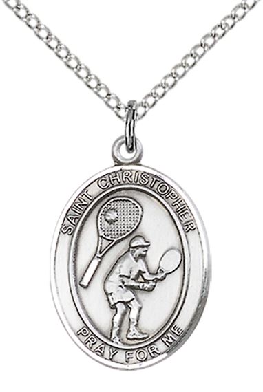 STERLING SILVER ST CHRISTOPHER-TENNIS PENDANT WITH CHAIN - 3/4" x 1/2"