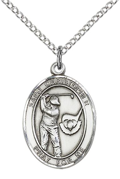 STERLING SILVER ST CHRISTOPHER-GOLF PENDANT WITH CHAIN - 3/4" x 1/2"