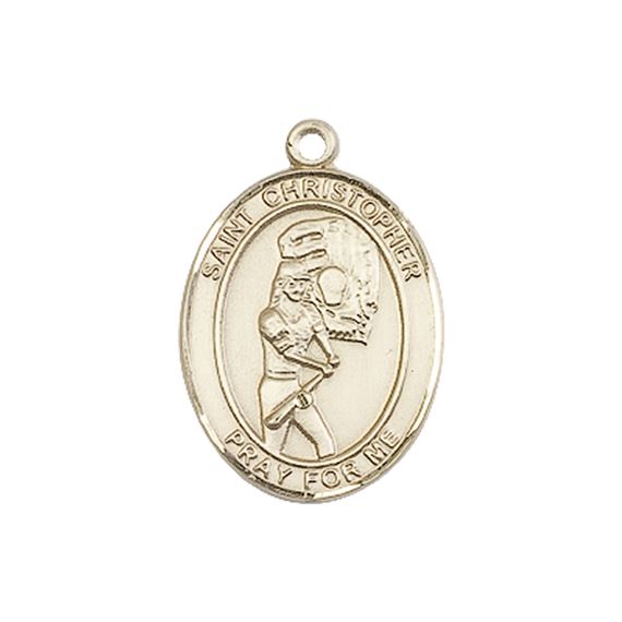 14KT GOLD ST CHRISTOPHER SOFTBALL MEDAL - 3/4" x 1/2"