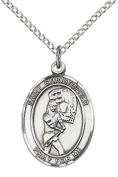 STERLING SILVER ST CHRISTOPHER-SOFTBALL PENDANT WITH CHAIN - 3/4" x 1/2"