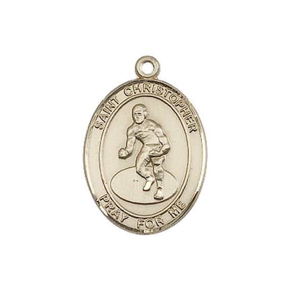 14KT GOLD ST CHRISTOPHER WRESTLING MEDAL - 3/4" x 1/2"