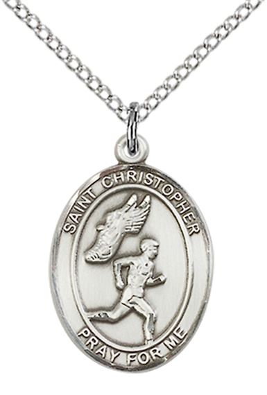 STERLING SILVER ST CHRISTOPHER-TRACK & FIELD-MEN PENDANT WITH CHAIN - 3/4" x 1/2"