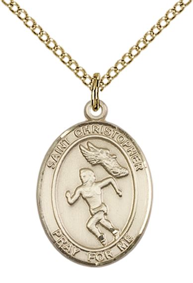 14KT GOLD FILLED ST CHRISTOPHER-TRACK & FIELD-WOMEN PENDANT WITH CHAIN - 3/4" x 1/2"