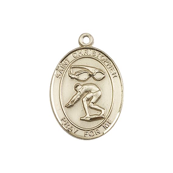 14KT GOLD ST CHRISTOPHER SWIMMING MEDAL - 3/4" x 1/2"
