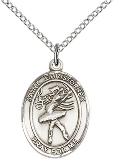 STERLING SILVER ST CHRISTOPHER DANCE MEDAL - 3/4" x 1/2"