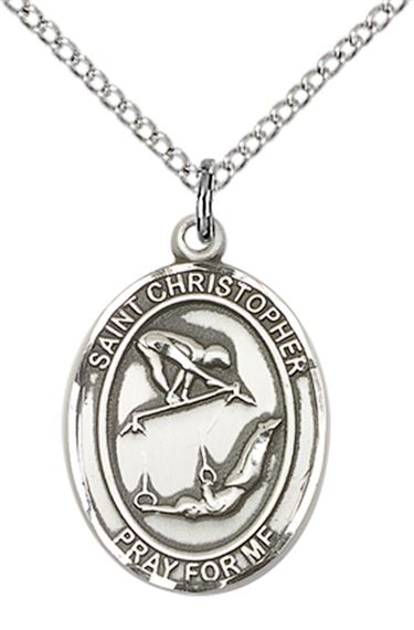 STERLING SILVER ST CHRISTOPHER GYMNASTICS MEDAL - 3/4" x 1/2"