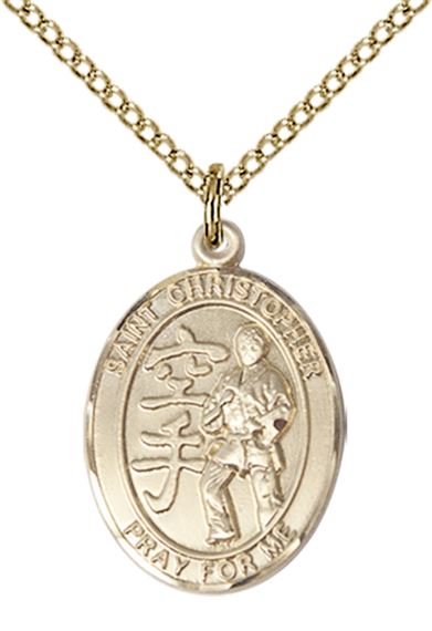14KT GOLD FILLED ST CHRISTOPHER KARATE MEDAL - 3/4" x 1/2"