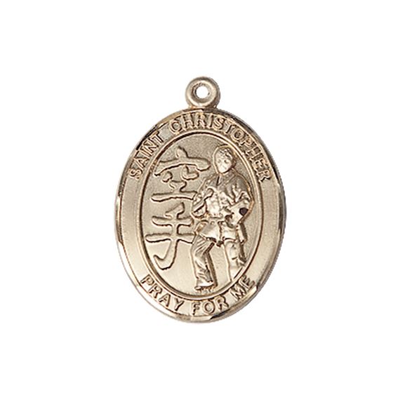 14KT GOLD ST CHRISTOPHER KARATE MEDAL - 3/4" x 1/2"