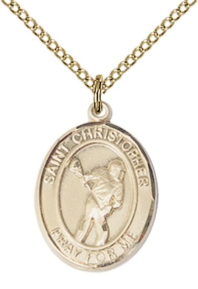 14KT GOLD FILLED ST CHRISTOPHER LACROSSE MEDAL - 3/4" x 1/2"