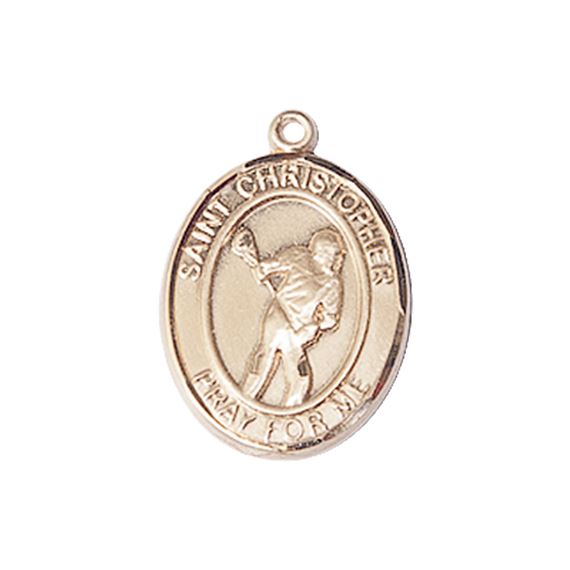 14KT GOLD ST CHRISTOPHER LACROSSE MEDAL - 3/4" x 1/2"