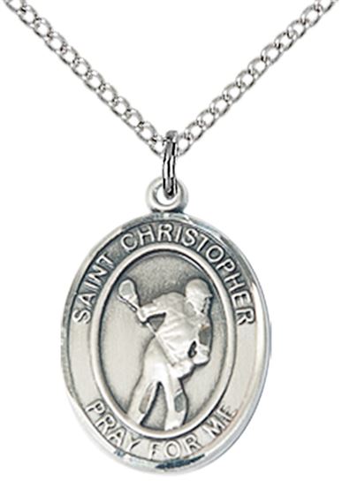 STERLING SILVER ST CHRISTOPHER LACROSSE MEDAL - 3/4" x 1/2"