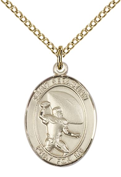 14KT GOLD FILLED ST SEBASTIAN FOOTBALL MEDAL - 3/4" x 1/2"