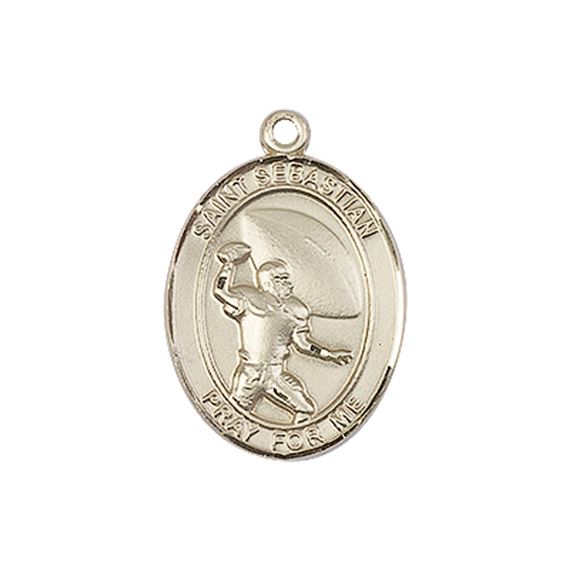 14KT GOLD ST SEBASTIAN FOOTBALL MEDAL - 3/4" x 1/2"